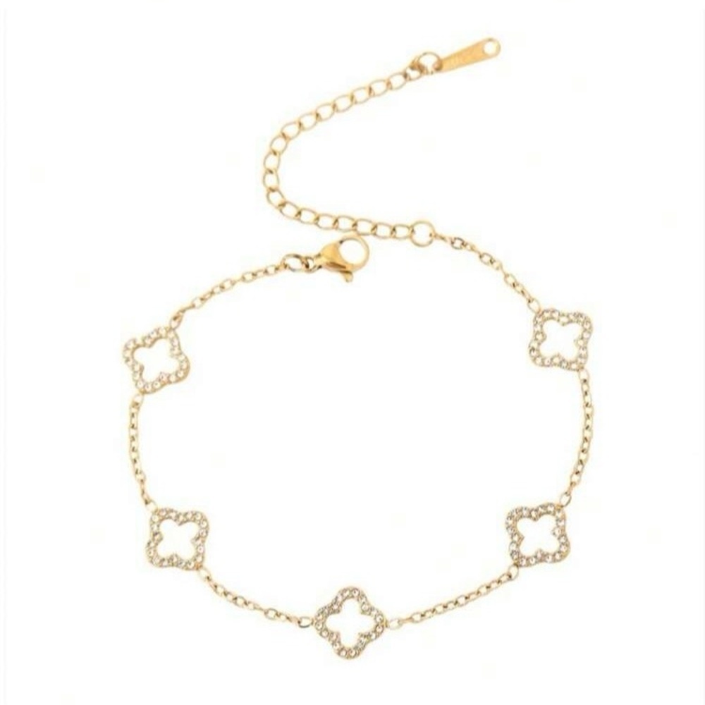 18K Gold Luxury Rhinestone Clover Bracelet - Picture 3 of 3
